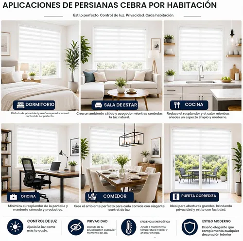 Vista 6 de Pinecrest - Persianas de cebra personalizadas para ventanas, color blanco