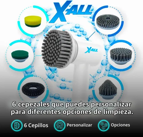 Vista 5 de X-All Limpiador eléctrico giratorio – Herramienta de limpieza recargable ligera e impermeable con control de 2 velocidades con 2 cabezales