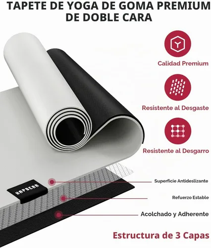 Vista 5 de HAPBEAR Large Yoga Mat - 72"×30" Double-Sided Rubber Exercise & Workout Mat - Non-Slip Textured Surface - 5mm Thick Cushioned for Joints