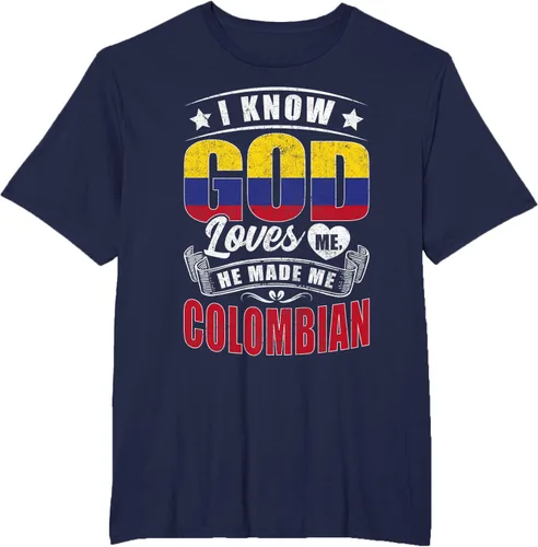 Vista 12 de Camiseta Colombia Flag God Loves Me Funny Colombians, Negro