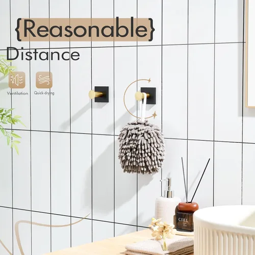 Vista 8 de KOKOSIRI Ganchos para bata, ganchos para toallas de baño, para pared, armario, cocina, toallas colgantes, accesorios de baño, color negro con acero