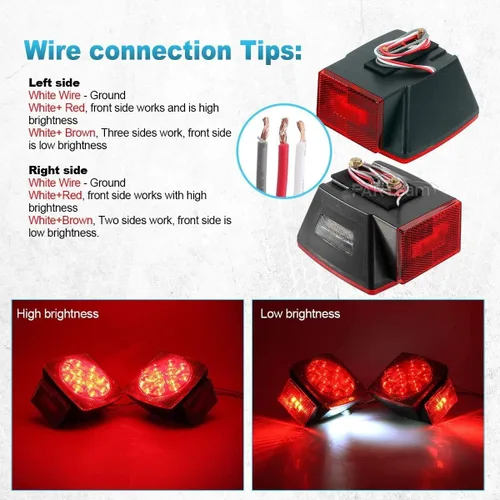 Vista 6 de Partsam Kit de luces sumergibles para remolque de 12 V, kit de LED cuadrado + barra de luz de identificación roja/ámbar de 14 pulgadas + luces