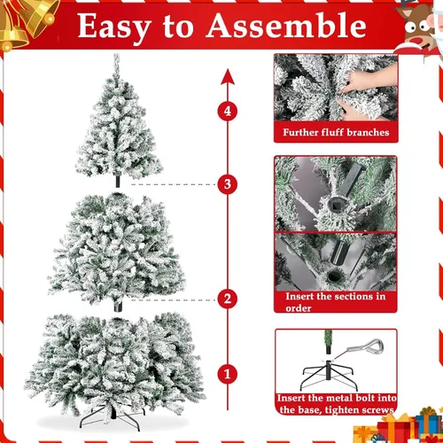 Vista 5 de Árbol de Navidad preiluminado de 6 pies con 250 luces LED de colores, árbol de Navidad artificial completo, 1000 puntas de ramas, con bisagras