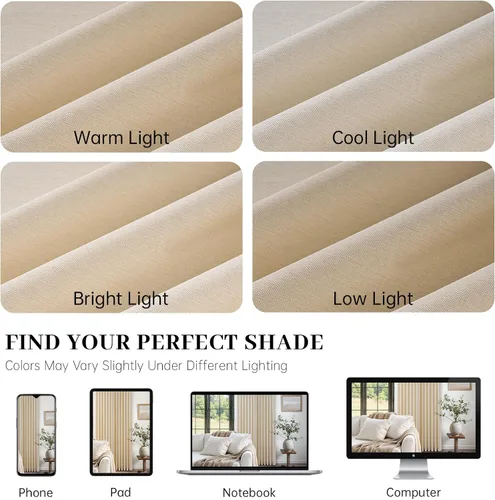 Vista 9 de 2 paneles de cortinas plisadas de lino beige de 84 pulgadas de largo, para dormitorio y sala de estar, cortina plisada con ganchos y pestaña trasera