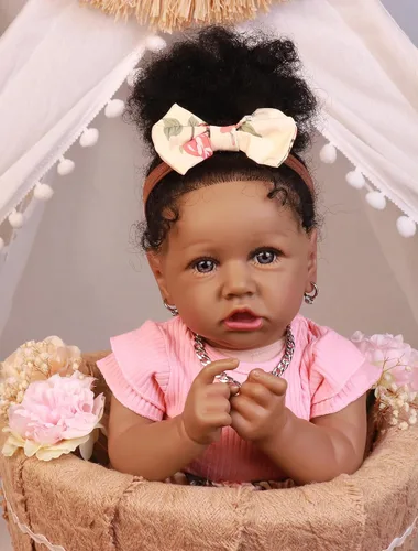Vista 15 de HOOMAI - Muñeca imitación de bebé real, con cuerpo suave de 22.8 pulgadas, muñeca realista de niña afroamericana