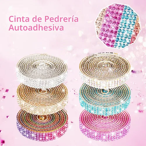 Vista 5 de NiArt Cinta autoadhesiva de diamantes de imitación de cristal, 6 rollos, 0.35 in de ancho, total de 6 yardas, multifuncional, DIY decorativa, bling