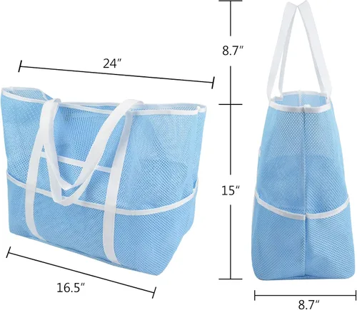 Vista 5 de LIFEMATE Bolsa de playa, bolsa de playa de malla, bolsa de playa de gran tamaño, 9 bolsillos