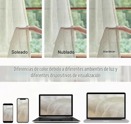 Vista 4 de DUALIFE 2 paneles de cortinas de lino transparente natural de 45 pulgadas, color beige para ventanas pequeñas, bolsillo con pestaña trasera