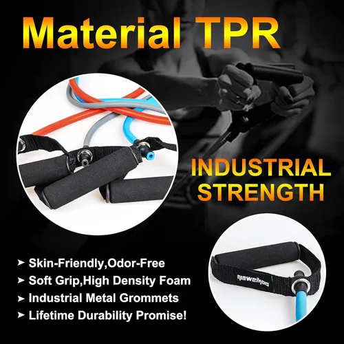 Vista 8 de Banda de ejercicio de resistencia con asas, banda de entrenamiento para terapia física, entrenamiento de fuerza, gimnasio en casa, fitness