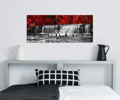 Vista 5 de SkenoArt Lienzo decorativo para pared, diseño de árboles rojos y negros, bosques, cascadas, paisajes, otoño, moderno, sala de estar, hogar, oficina