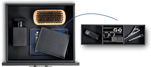 Vista 4 de Glenor Co Caja de reloj con cajón de valet para hombres, organizador de exhibición de lujo de 8 ranuras, diseño de fibra de carbono, hebilla