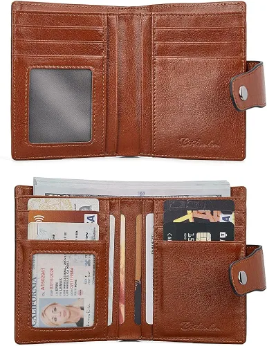 Vista 2 de BOSTANTEN - Billetera de cuero para mujer con bloqueo RFID, pequeña, con cremallera, de bolsillo, para tarjetas, con ventana para documento