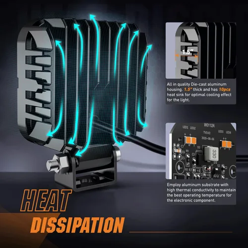 Vista 7 de Nilight 2 unidades de focos LED ámbar cuadrados de 3 pulgadas y 15W con EMC integrado, haz de luz de inundación para iluminación todoterreno, luz