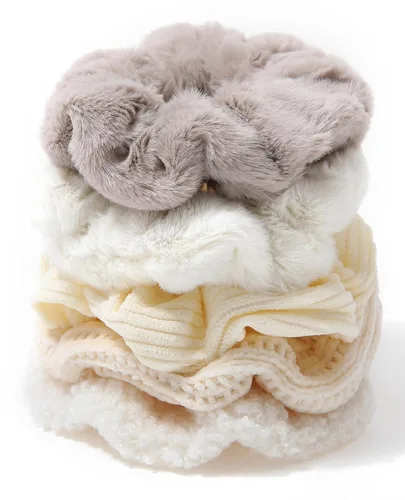 Vista 11 de 5 piezas de coleteros peludos - Coleteros elásticos para el cabello, bandas para el cabello para coleta, accesorios para el cabello para mujeres