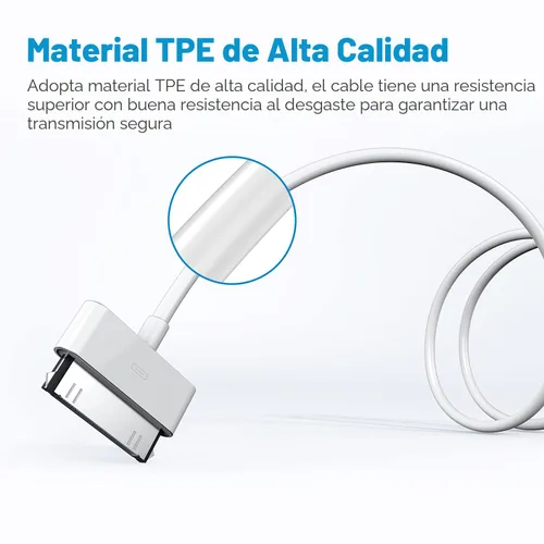 Vista 3 de sarmert Cable de carga USB de 30 pines certificado por Apple, cable de carga USB de 4.0 pies compatible con iPhone 4 4S 3G 3GS iPad 1 2 3 iPod Touch