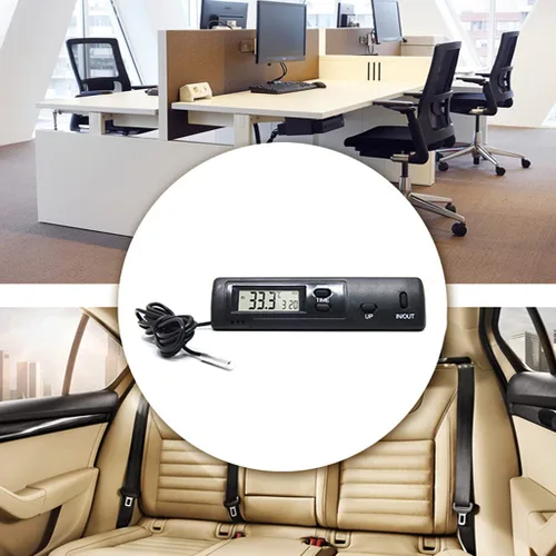 Vista 4 de Termómetro digital para interiores y exteriores con reloj, pantalla de temperatura dual ℃/℉, formato de 12/24 horas, para automóvil, hogar