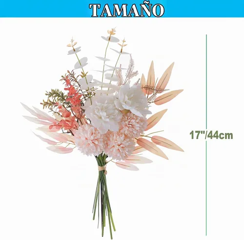 Vista 2 de 2 ramos de flores artificiales de estilo bohemio, 17 pulgadas, ramos de flores de otoño para novia, dama de honor, centro de mesa rústico