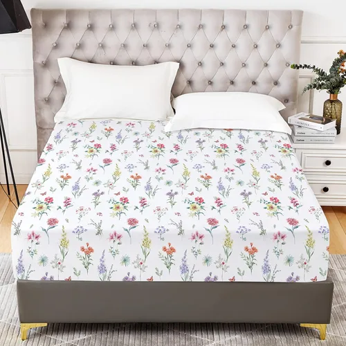 Vista 32 de YIYEA Sábana Bajera con Flores, Sábana Bajera de Bolsillo Profundo de Microfibra Cepillada Doble Premium Tamaño Individual, Sábana Bajera Inferior