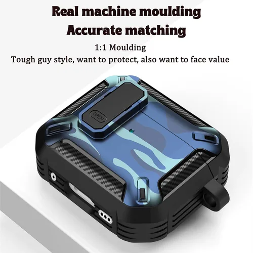 Vista 7 de YSNZAQ Funda para AirPods 4, potente protección contra caídas, con mosquetón llavero y clip de bloqueo para AirPods4 2024 MCEJ azul oscuro