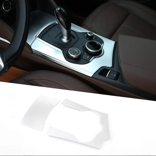 Vista 10 de Cubierta de panel de palanca de cambios para consola central de automóvil ABS de fibra de carbono cromada para Alfa Romeo Stelvio 2017 2018 2019
