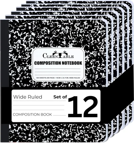 Vista 17 de CLEENTABLE Juego de 5 cuadernos de composición con rayas universitarias para estudiantes, color negro