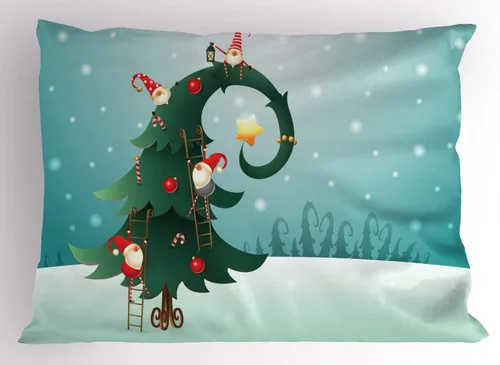 Vista 50 de Ambesonne Juego de 2 fundas de almohada navideñas, diseño de estrellas de Navidad y copos de nieve, letras retro, ropa de cama de microfibra