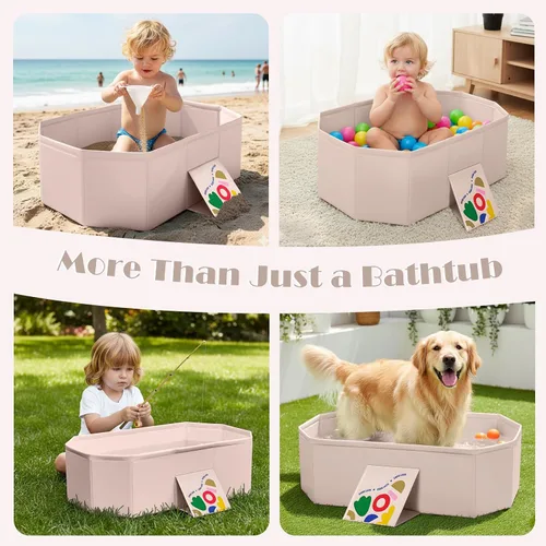 Vista 3 de Bañera de bebé para recién nacidos a niños pequeños, bañera plegable para bebés con base antideslizante y tapón de drenaje, bañera portátil