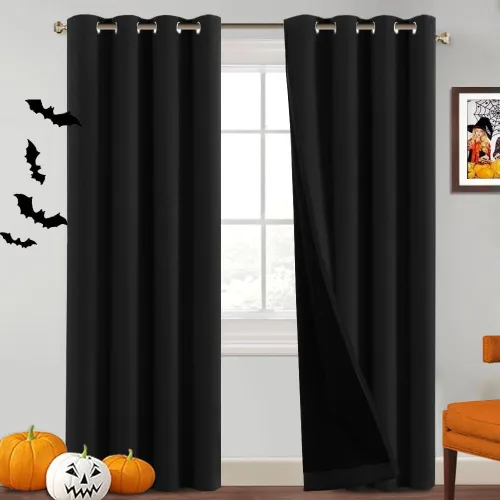 Vista 11 de PrinceDeco Cortinas 100% opacas de 54 pulgadas de largo, completamente opacas, tratamiento de ventanas, cortinas forradas con aislamiento térmico