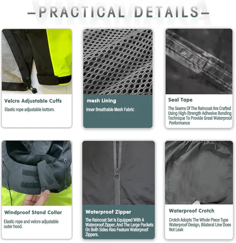 Vista 4 de Traje de lluvia impermeable para hombres, chaquetas de lluvia ligeras y pantalones reflectantes portátiles para motocicleta, ciclismo