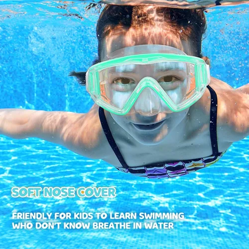 Vista 6 de Máscara de natación para niños, gafas de natación antivaho de 180° para niños, máscara de buceo, a prueba de fugas, con cubierta de nariz para niños