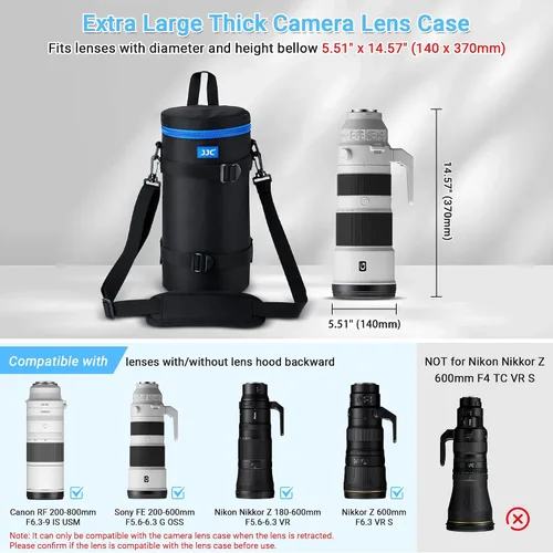 Vista 2 de Funda gruesa extra grande para lente de cámara Canon RF 7.874-31.496 in F6.3-9 IS para Nikon 7.087-23.622 in/23.622 in F6.3 para Sony 7.874-23.622