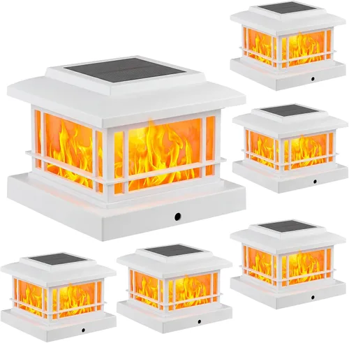 Vista 13 de JOFIOS Luces solares de llama parpadeante para exteriores, luces de poste negras con 3 temperaturas de color, se adapta a postes de madera/vinilo