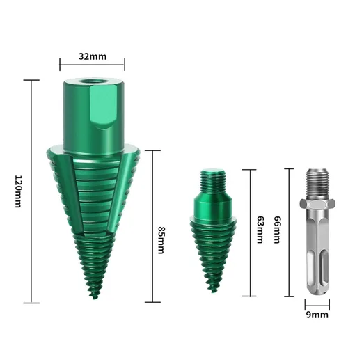 Vista 5 de HUHAO Juego de brocas divisoras de troncos para leña con diseño desmontable, cono de tornillo de división de madera resistente, 2 brocas