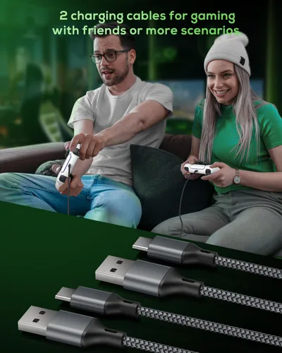 Vista 7 de MENEEA Cable de carga para controlador PS5PS5 Pro, para Xbox Series XS, para Nintendo Switch Paquete de 2 cables de repuesto USB C de 10 pies
