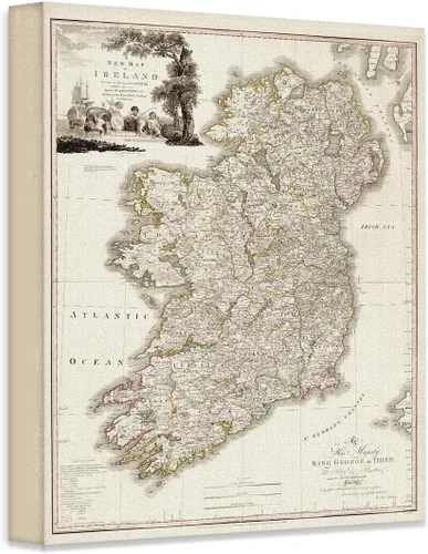 Vista 9 de Map of Ireland 1792 11x14 Unframed Poster, Antique 18th Century Irish Counties Cartography Print, Vintage Sepia Geography Art, King George III
