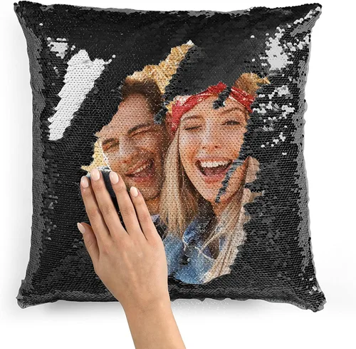 Vista 8 de LING Ling's Design Fundas de almohada personalizadas con lentejuelas Funda de almohada reversible personalizada para Navidad, cumpleaños o Rosa