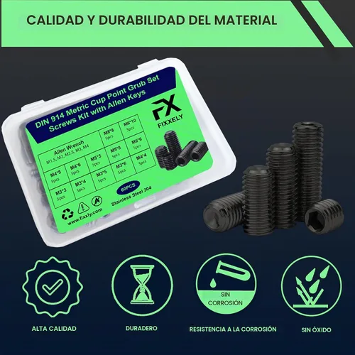 Vista 7 de Juego de tornillos surtido (M3, M4, M5, M6, M8) con llaves Allen – Negro duradero 60 piezas de acero aleación métrica de punta de copa