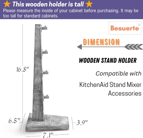 Vista 2 de Soportes de Madera para Accesorios de Batidora de Pie, Compatible con Accesorios de Mezcladora KitchenAid, Organizador de Accesorios de Cocina