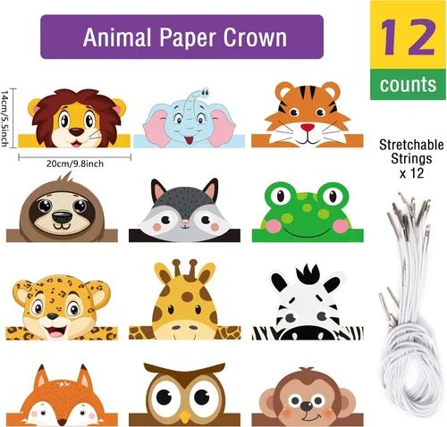 Vista 2 de chiazllta 12 sombreros de safari de la selva para cumpleaños, coronas de papel, zoológico, animales, fiestas, diademas para niños, accesorios