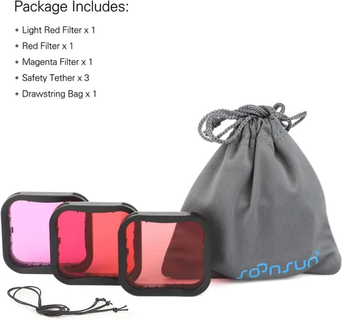 Vista 9 de SOONSUN Paquete de 3 filtros de buceo para GoPro Hero 5 6 7 Black Super Suit - Filtro rojo, rojo claro y magenta - Mejora los colores para diversas
