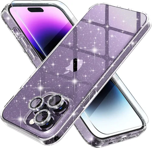 Vista 12 de Choiche, funda para iPhone 14 de mujer, brillante, protección de grado militar, 2 cubiertas de lentes de cámara Diamond, 2 protectores de vidrio