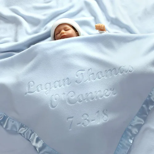 Vista 4 de Custom Catch Manta de bebé personalizada, rosa o azul, regalo unisex para recién nacido o bebé (texto multilínea)