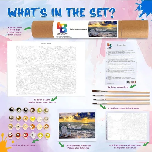 Vista 2 de Ledgebay Kit de pintura por números DIY para adultos, lienzo sin marco: kit de pintura por números para principiantes a avanzados. Los kits incluyen