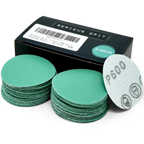 Vista 5 de Serious Grit - Discos de lijado de grano 80 de 2 pulgadas - Discos de película de gancho y bucle de alta resistencia - Papel de lija para torneado