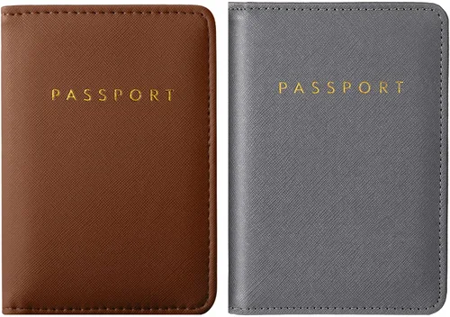 Vista 25 de 2 piezas de funda de pasaporte para viaje, impermeable, de cuero, cartera, libro de viaje, artículos esenciales para crucero para mujeres y hombres