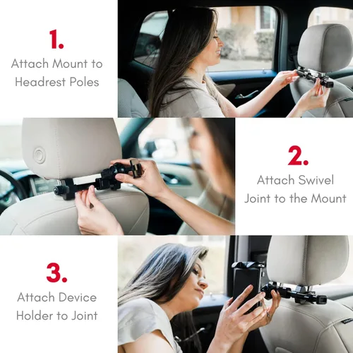 Vista 6 de Macally Soporte para reposacabezas de automóvil, esenciales para viaje por carretera, para niños, soporte para tablet de asiento trasero