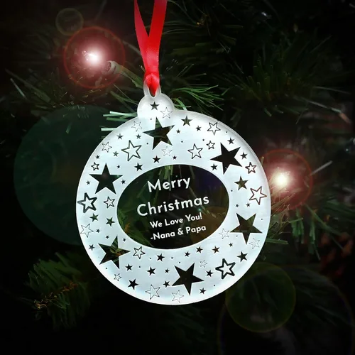 Vista 10 de LHS Adornos de Navidad personalizados para 2023 Decoraciones de copo de nieve para árbol, acrílico transparente resistente a roturas