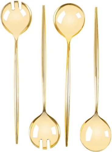 Vista 3 de Juego de 4 cucharas de servir y tenedor dorado para cenas, bodas, Acción de Gracias
