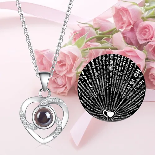 Vista 2 de Forever Rose with I Love You Heart Necklace 100 Languages Projection, Birthday Gifts for Women, Romantic Valentine Gifts for Girlfriend Wife Mom