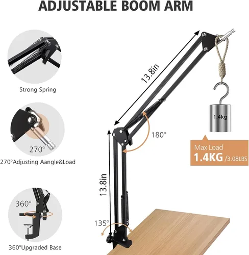 Vista 3 de Para Hyperx Quadcast Boom Brazo, brazo de tijera para Hyperx Quadcast S, brazo de tijera de suspensión ajustable para micrófono de condensador USB